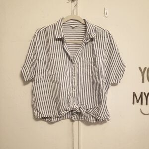 Beachlunchlounge Stripe linen cotton crop top tie